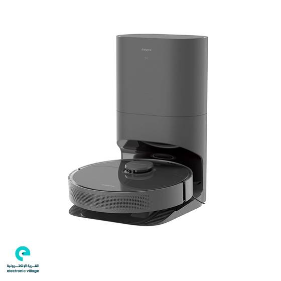 Robotic vacuum cleaner with charging dock on a white background