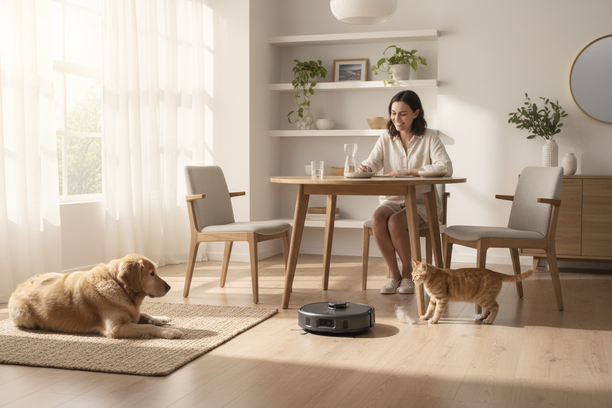 Robotic vacuum cleaner with 'eufy' branding on a white background
