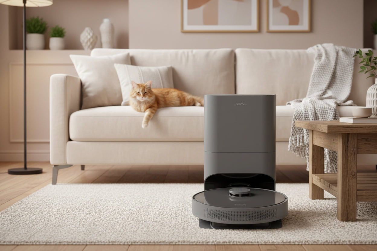 Robotic vacuum cleaner on a white background